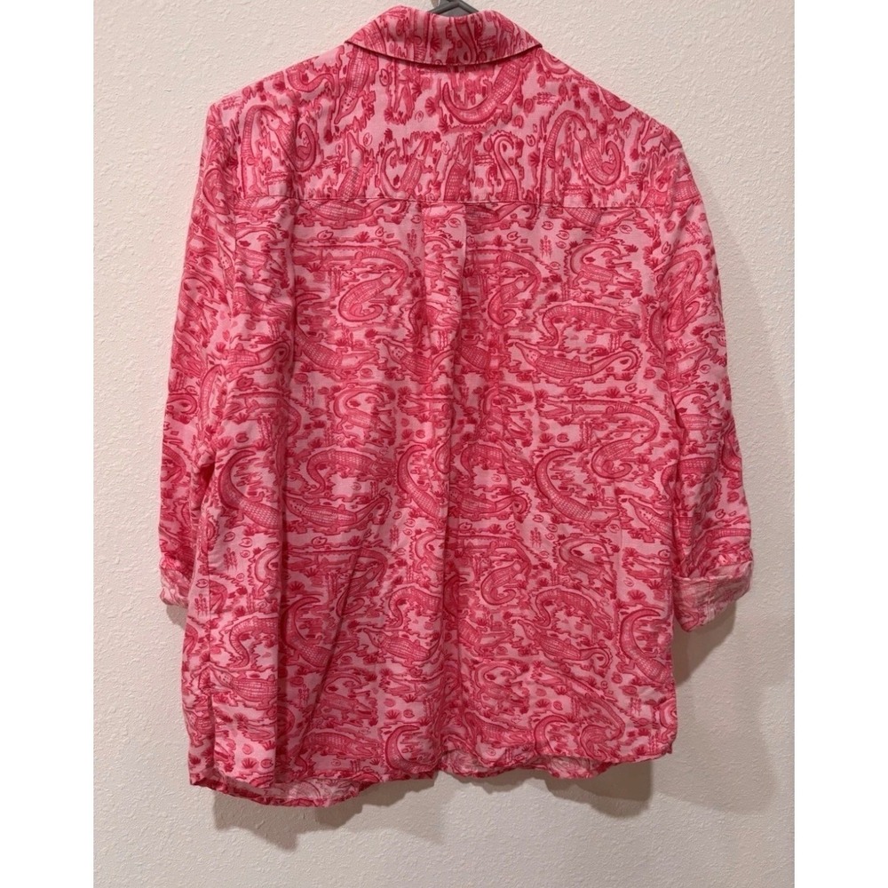 Charter Club Luxury Linen Pink Alligator Crocodile Print Button Down Shirt M - Picture 11 of 15